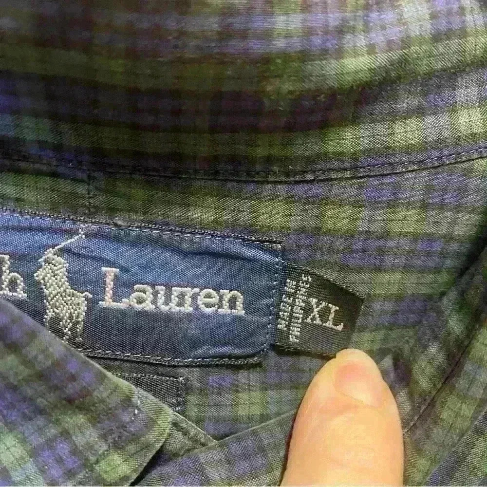 Ralph Lauren Blake vintage 100% cotton green blue plaid shirt men’s sz XL - Picture 3 of 5